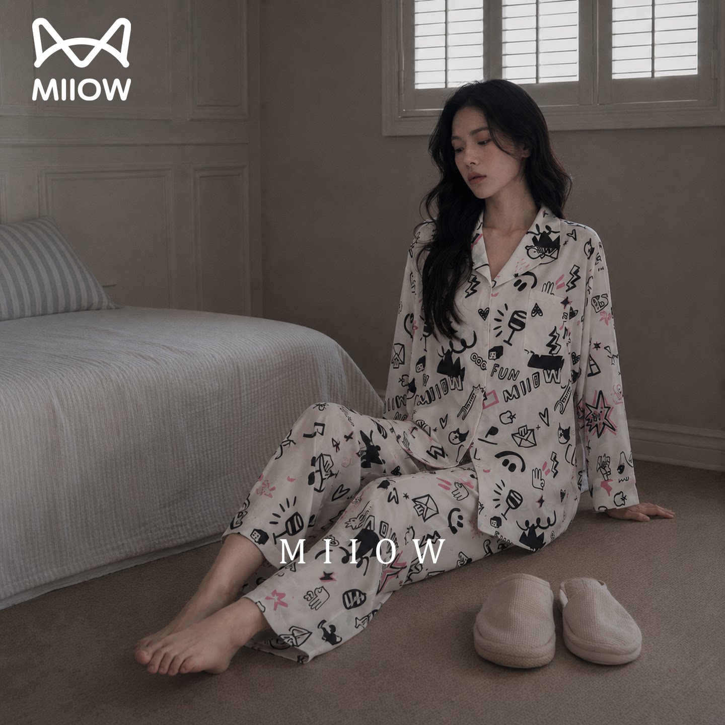 猫人睡衣女士春秋长袖长裤家居服