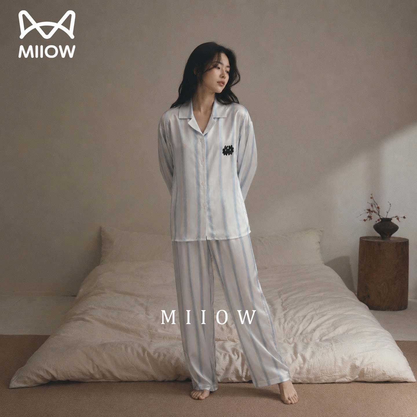 猫人睡衣女套装长袖长裤春秋家居