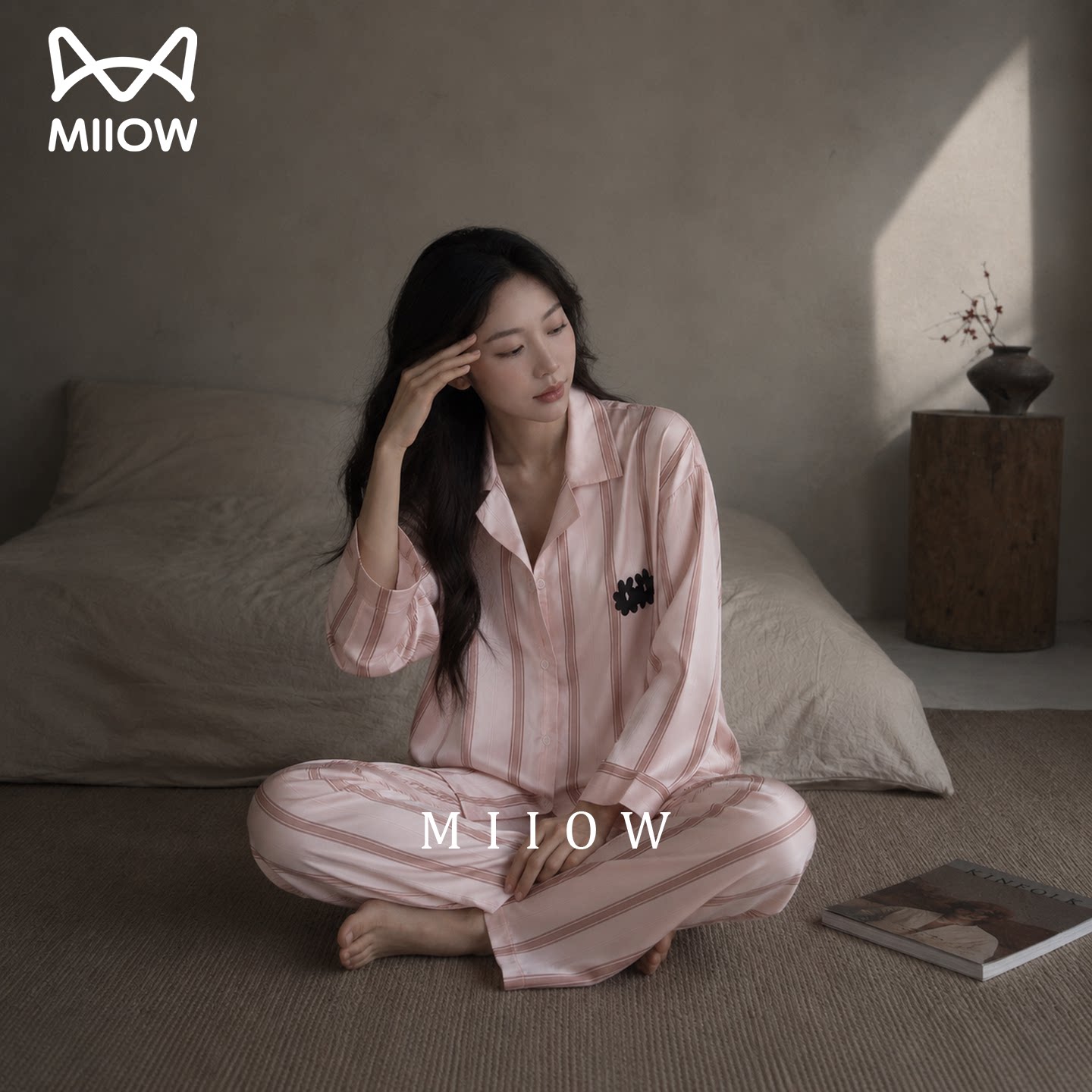 猫人睡衣女款套装长袖冰丝家居服