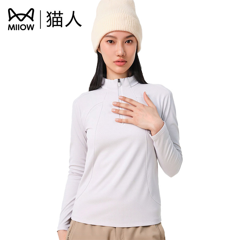 猫人立领T恤女士保暖棉感打底衫
