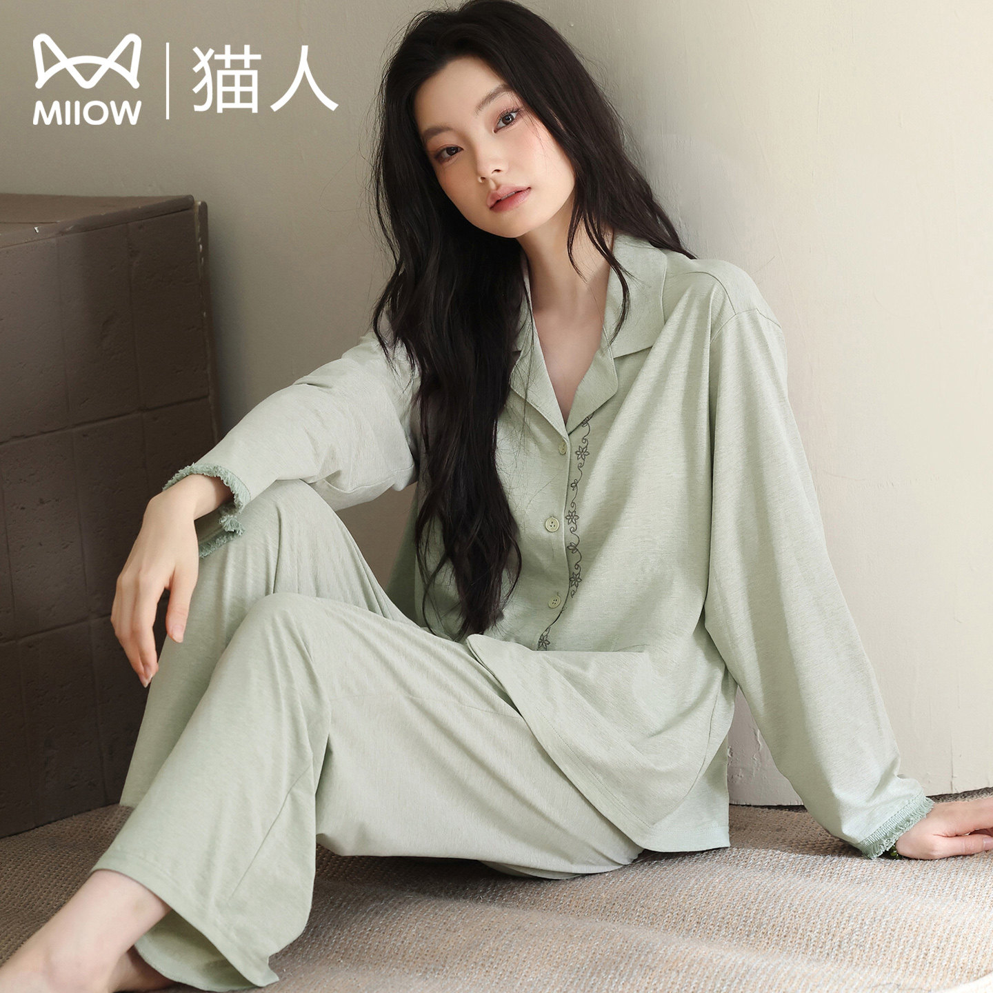 猫人棉感睡衣套装秋冬长袖家居服