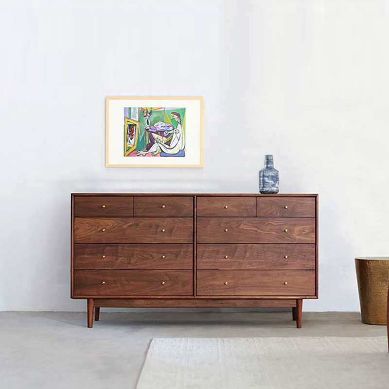 北欧全实木八斗柜黑胡桃木卧室抽屉储物十斗柜客厅收纳柜储物收纳
