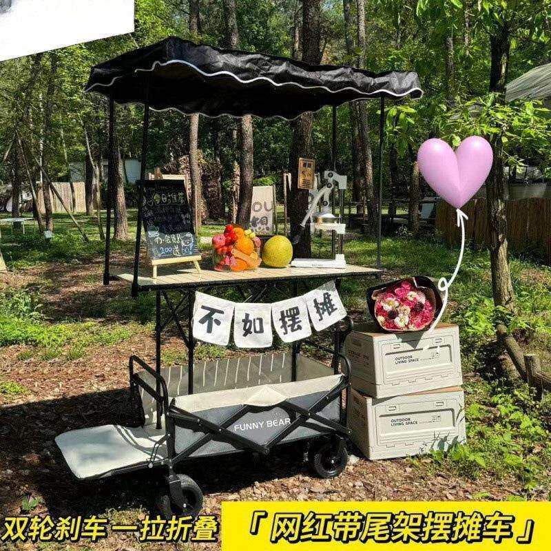 小拉车可折叠摆摊车家用带尾架新款顶棚便携营地露营购物带户外野
