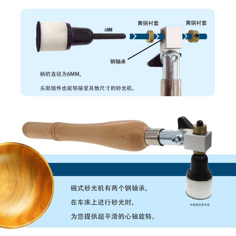 外贸货源碗式砂光机1英寸双轴承手动白色PU托盘带手柄 木柄手磨器