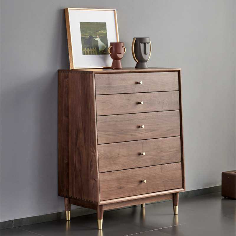 北欧黑胡桃木五斗柜简约现代抽屉储物柜客厅卧室边柜樱桃木收纳柜