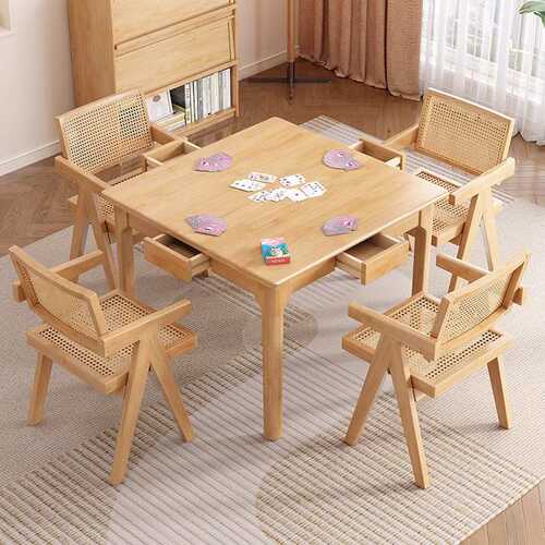 北欧风橡胶木实木棋牌桌八仙桌家用正方形餐桌四人位阳台休闲茶桌