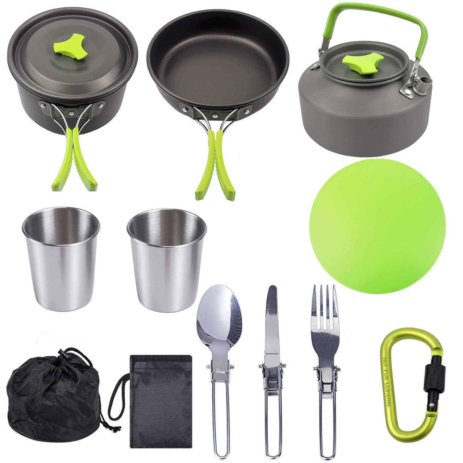 亚马逊热卖小茶壶组合套锅野营锅餐具套装便携户外炊具锅具烧水壶