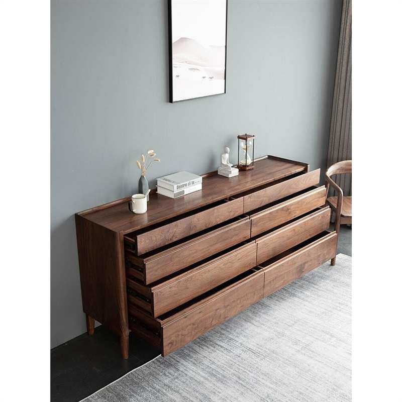 黑胡桃全实木八斗柜办柜美式轻奢型大容量收纳卧室客厅橡木储物柜