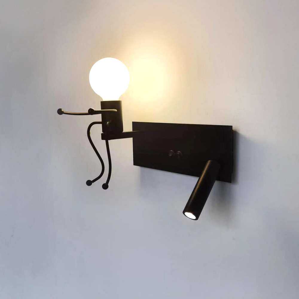 跨境货源儿童创意壁灯工业复古铁艺小人壁灯酒店卧室床头阅读射灯