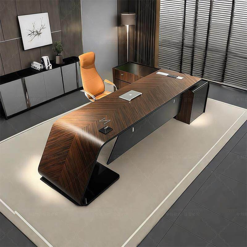 高档烤漆办公桌老板桌简约现代贴实木皮总裁桌经理桌大班台桌椅