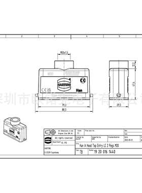 HARTING浩亭19200161440哈丁Han A矩形连接器16 A 低结构 单锁扣