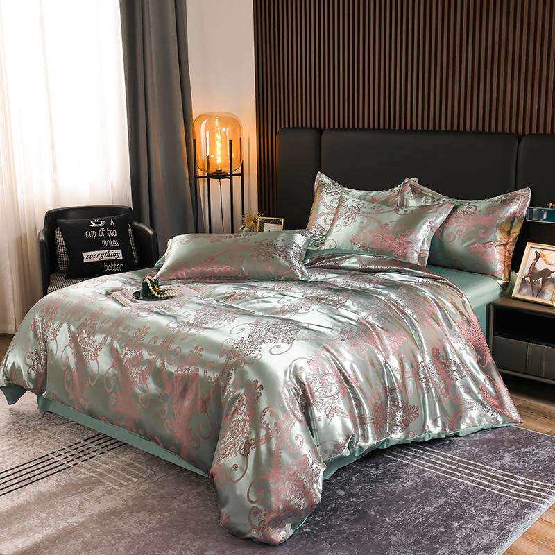 新款贡缎提花水洗真丝冰丝四件套轻奢夏季凉感裸睡可机洗4件套