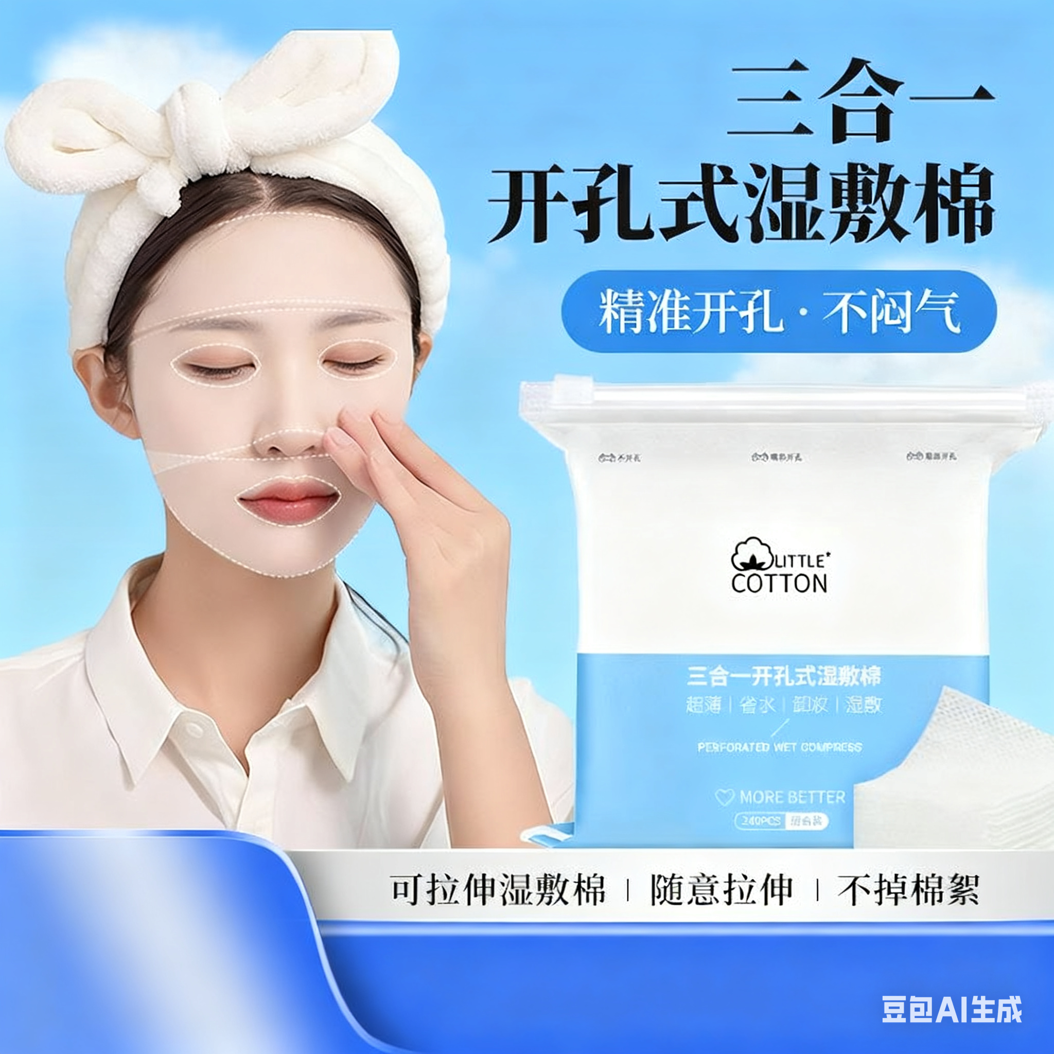 【限时抢480片！】三合一开口湿敷棉可拉伸敷脸专用超薄天丝膜WL2