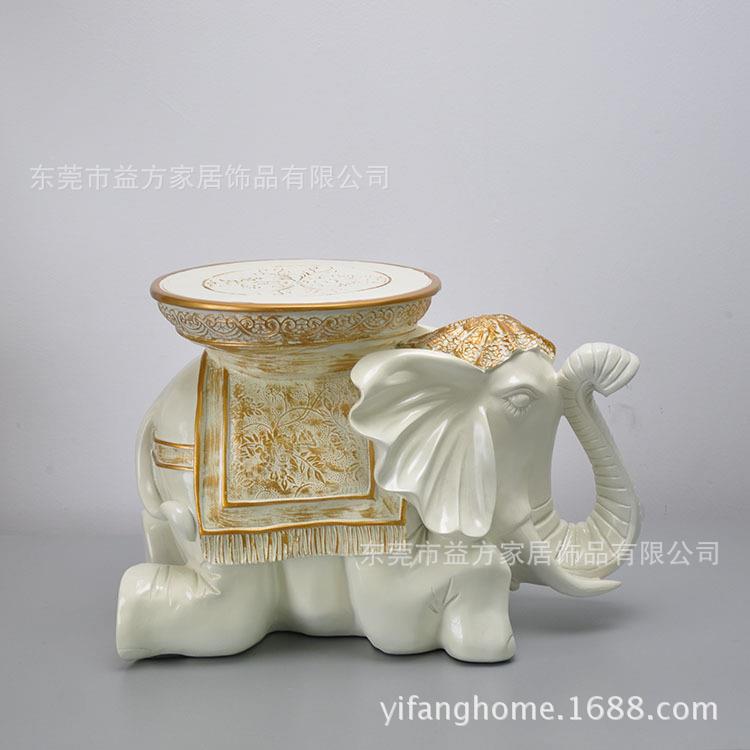 欧美家居风格 米白色圆形凳面米大号跪姿大象凳子 玄关实用摆设