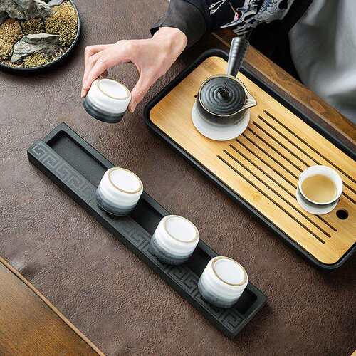 天然茶杯架乌金石茶道配件家用茶具置物架子简约茶沥水收纳客厅