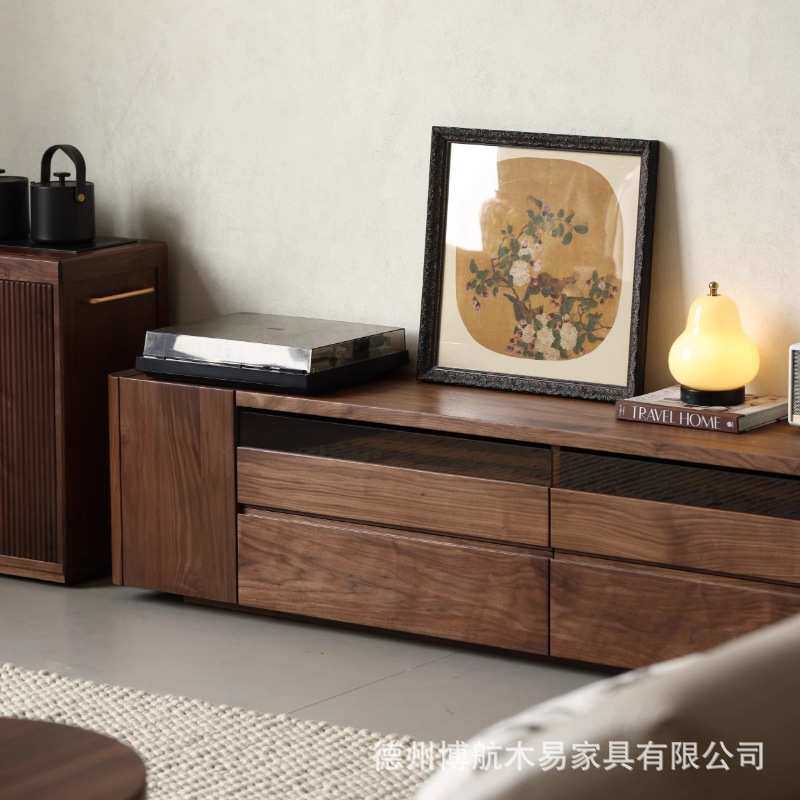 北美黑胡桃木全实木电视柜简约客厅家用收纳储物柜一体收纳升级