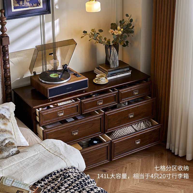 全实木斗柜美式六斗柜 欧式复古卧室玄关储物收纳柜大床头柜9斗柜
