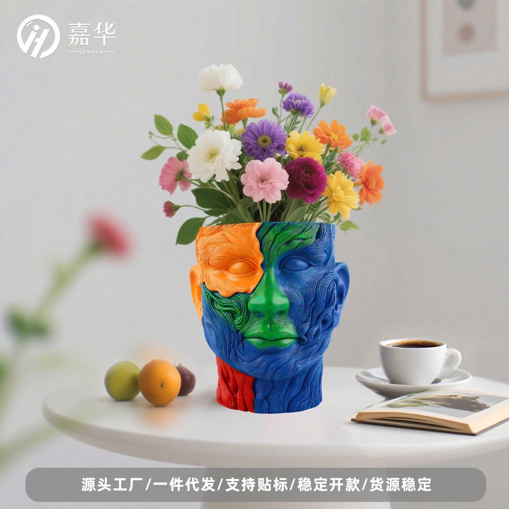 现货彩绘脸谱抽象人脸树脂花盆Resin flowerpot花园庭院家居摆件