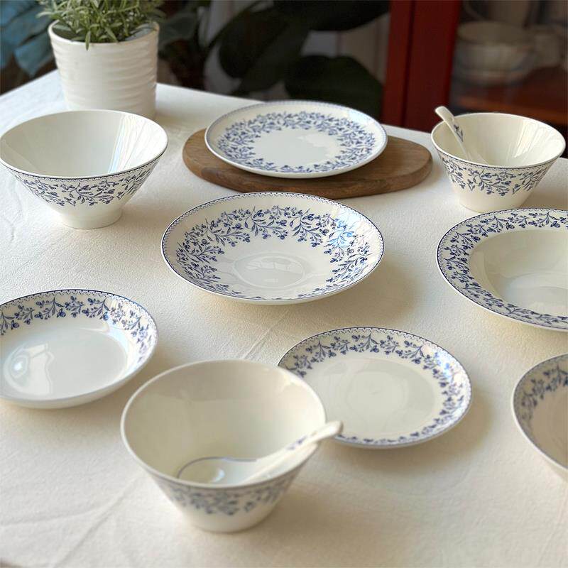 釉下彩繁枝骨瓷盘碗深汤盘菜盘甜品盘斗笠碗米饭碗餐具套装