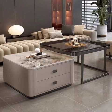 岩板茶几客厅家用轻奢现代简约小户型新款网红玻璃方形组合小桌子