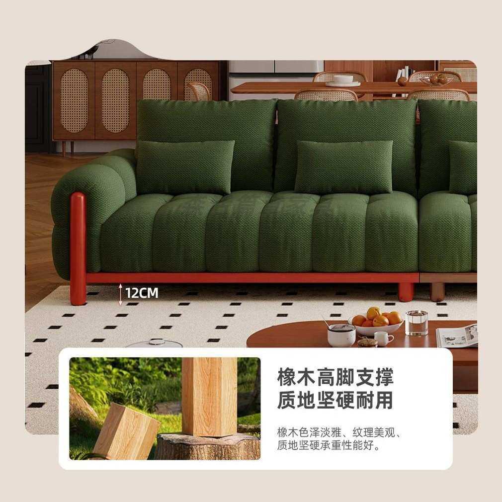 法式复古风网格麻布钢琴键沙发小户型中古风直排沙发三人座