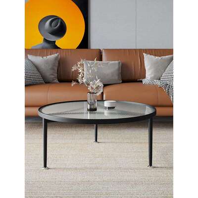 意大利SATE轻奢茶几小户型家用客厅圆型钢化玻璃茶几桌阳台小桌子