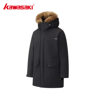 Kawasaki川崎黑色滑雪服时尚三防正品羽绒服工装冬季加厚登山外套