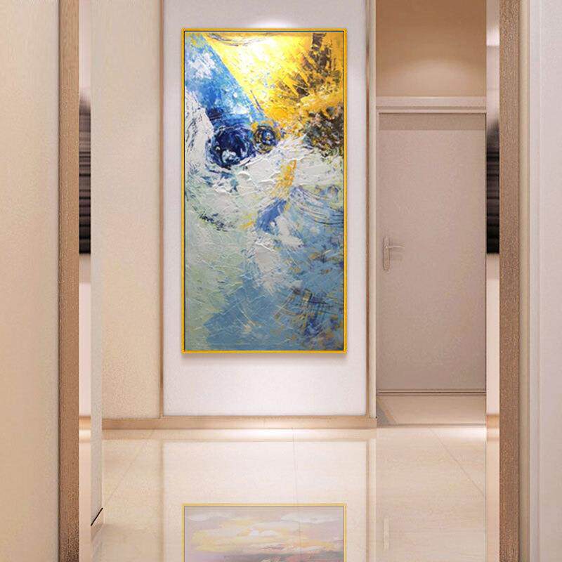 新中式艺术手绘油画装饰画竖版过道入户玄关画赵无极手工画可来图