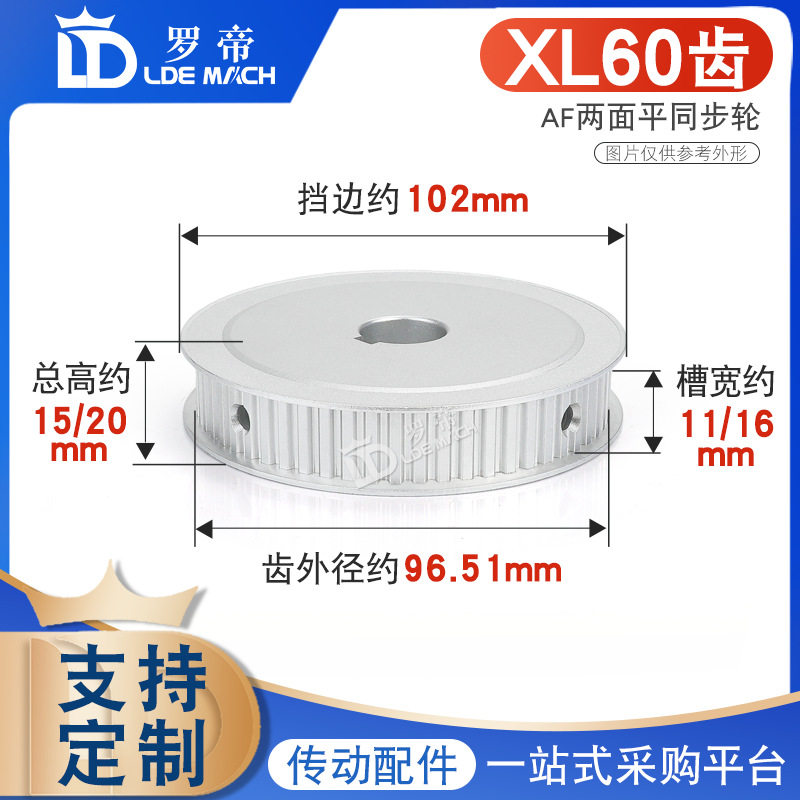 同步轮XL60齿/T槽宽11/16AF型两面平同步带轮齿面顶丝内孔8-40