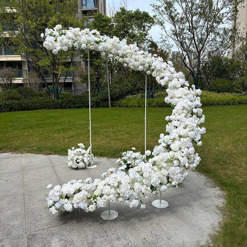 婚庆新款弧形拱门架子白色组合花艺套装婚庆舞台背景装饰仿真花排