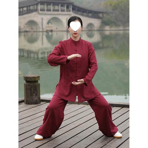 2025新款方领小扣款式春夏季太极服亚麻棉极服练功服道袍武术表演