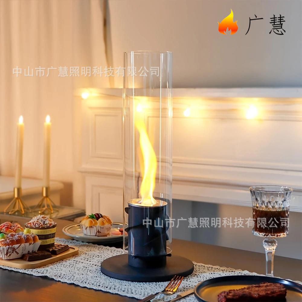 跨境创意玻璃真火酒精壁炉户外室内龙卷风旋转真火焰氛围取暖壁炉