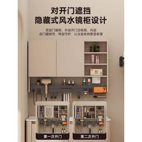 隐藏式风水智能浴室镜柜卫生间储物柜单独挂墙式多功能收纳镜子箱