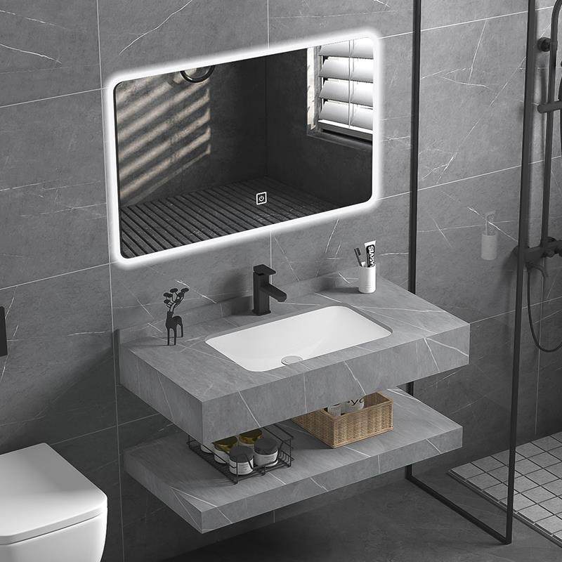 岩板洗手盆阿玛尼灰洗脸盆定制浴室柜卫生间水池简约洗漱台盆组合