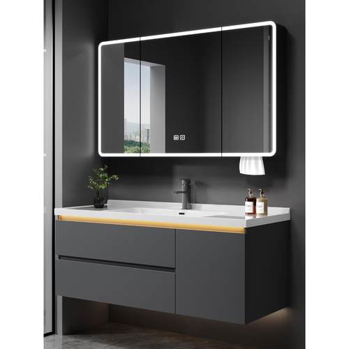 浴室柜组合陶瓷一体盆智能简约实木洗漱台卫生间洗脸洗手盆柜组合