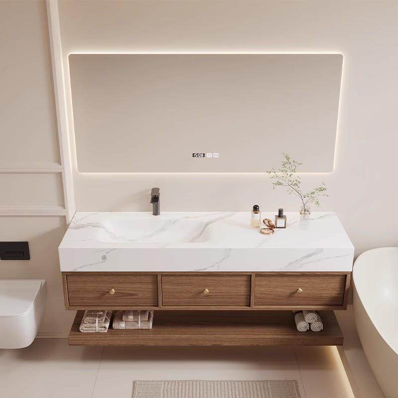 中古风全铝蜂窝可丽耐一体盆浴室柜组合卫生间智能洗漱台双盆定制