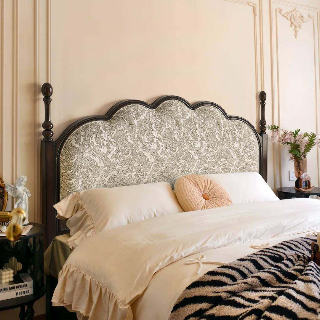 法式复古软包印花实木床1米5美式床1米8双人床樱桃木2米大床主卧