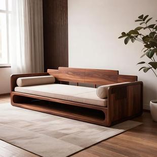 新中式 黑胡桃木罗汉床禅意高端实木沙发小户型客厅家用布艺罗汉榻