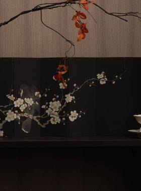 法式中古风东方美花鸟图双面桌面小屏风古玩字画背景摆件
