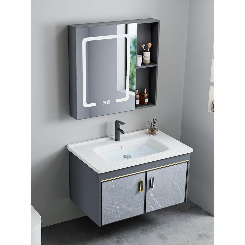 挂墙式洗手盆柜组合太空铝洗脸池陶瓷一体小户型家用卫生间洗漱台