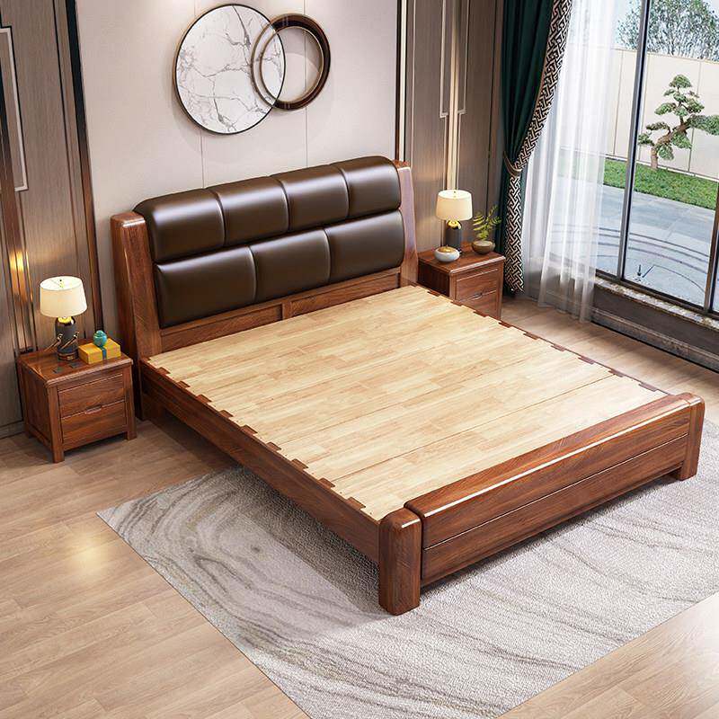 胡桃木实木床双人床新中式1米8现代简约软靠主卧储物榫卯工厂直销