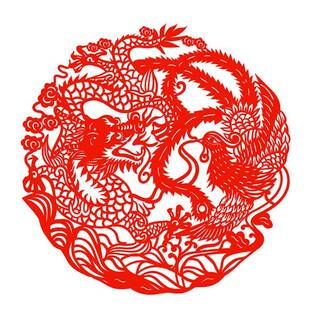 龙凤窗花龙凤城翔静态贴纸玻璃贴纸凤凰红生肖龙贴纸新春祝福