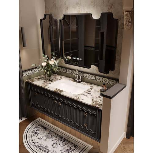 法式覆古橡木浴室柜组合美式卫生间洗漱台洗手池脸盆卫浴吊柜定制