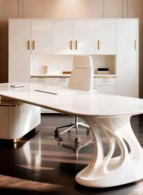 新中式办公室新款现代实木大板桌办公桌老总大班台女老板桌带侧桌