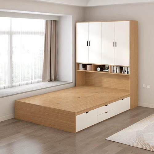 ENF级实木多层板简约榻榻米床衣柜多功能镂空床衣柜一体床