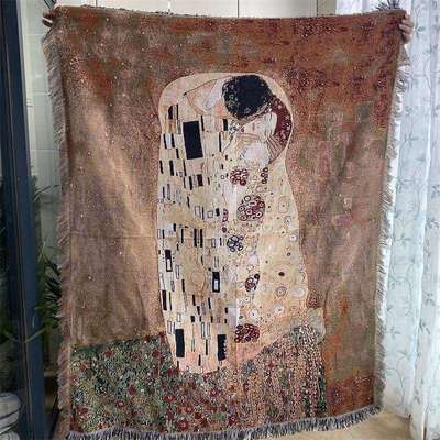KLIMT KISS复古油画风挂布壁毯多用途装饰盖布披毯沙发巾桌布盖毯