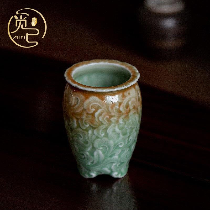青瓷花瓶插花器茶道六君子筒茶桌艺术花瓶插花瓶茶道瓶花器茶具