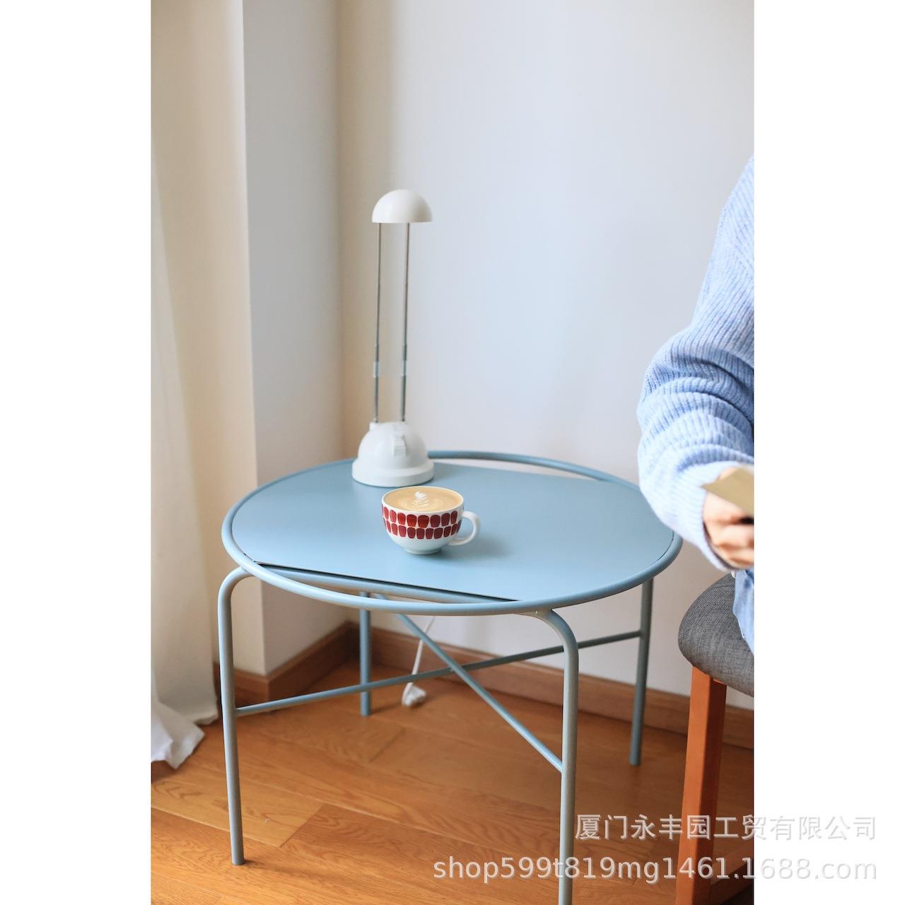 嘻物所蓝色金属边桌极简现代简约客厅沙发圆桌圆形设计小茶几圆几