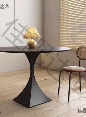 QX奶油风岩板餐桌圆形法式白色桌子圆桌洽谈桌德利丰家用小户型