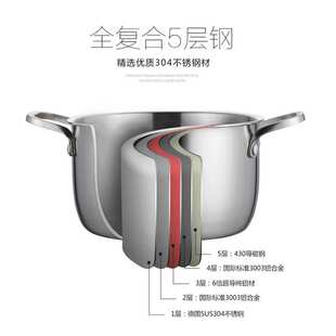 太伴304加厚不锈钢汤锅18/22/24cm五层钢不粘锅复底奶锅火锅锅具